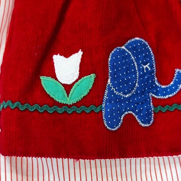 Vintage Zoo Animals Elephant Pinafore Corduroy Dress 12 Months Baby Girls Red - Picture 5 of 10
